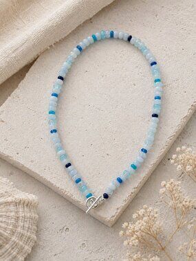 Light Blue and Navy Faceted Stone Necklace | Calm & Grounding